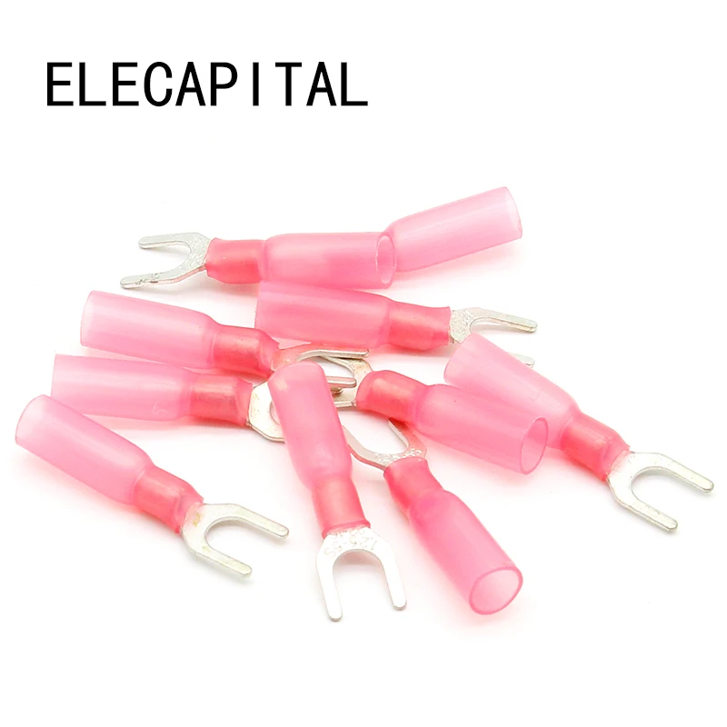 50pcs SV1.25-5 Red Furcate Insulated Wiring Terminals Cable Wire Connector waterproof  Thermal shrinkable terminal  SV1.25-5 SV