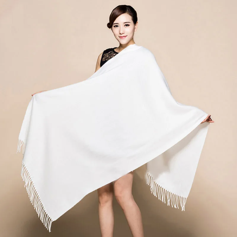 

Winter New White 100% Soft Women's New Lengthen Tippet Fashion Fine Tassels Cashmere Pashima Long Shawl Scarfs Wrap Warm 120510