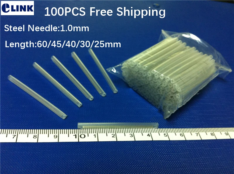 mini fusion sleeve optical fiber 1.0mm reinforced stainless steel needle 60 45 40 30 25mm for 500um fiber Free Shipping 100pcs