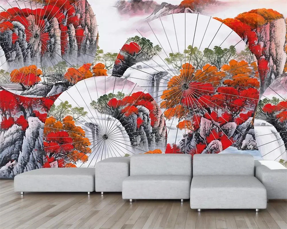 Beibehang Custom wallpaper Chinese style landscape umbrella abstract Chinese painting TV background walls murals 3d wallpaper