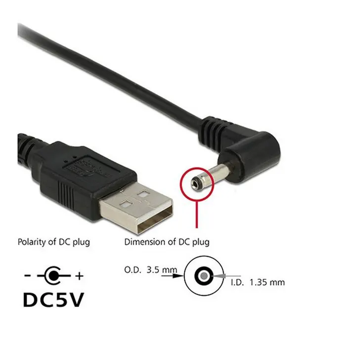 Zihan – câble USB 2.0 mâle vers droit, 80cm, 90 degrés, 3.5/1.35mm cc, prise d'alimentation 5v