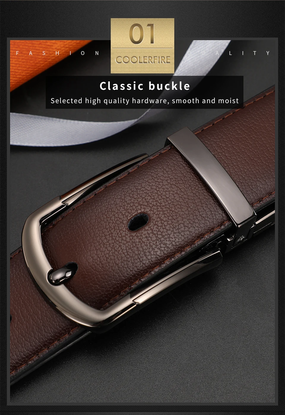 Neuer Herren-Gürtel aus echtem Leder, 100 cm, 110 cm, 120 cm, 130 cm, 140 cm, 150 cm, wendbare Schnalle, braune und schwarze Business-Kleidergürtel für Herren – Detail 4