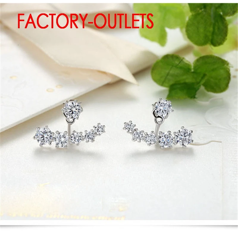 New Fashion 925 Sterling Silver Needle Shiny Cubic Zirconia Crystal Beads Neckband Stud Earrings for Women Wedding Bijoux Brinco