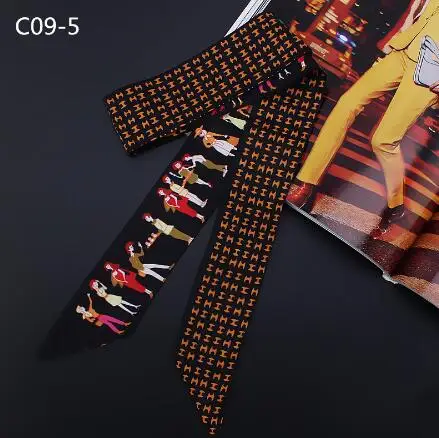 2017 أفضل بيع عطلة طباعة وشاح حريري المرأة الفاخرة العلامة التجارية وشاح حقيبة أشرطة موضة وشاح الرأس الأوشحة الطويلة الصغيرة بالجملة #4