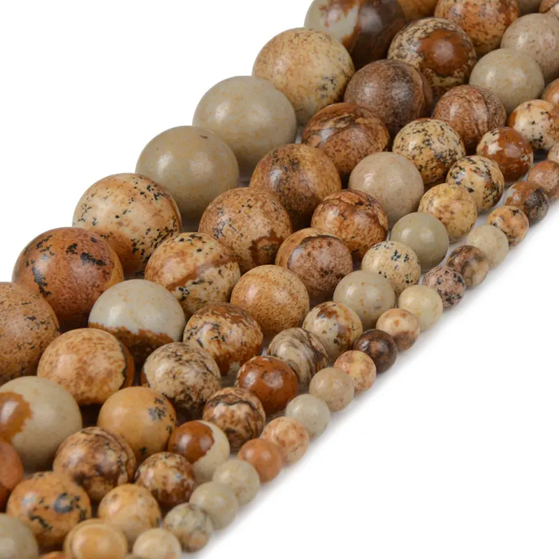 Chanfar Brown Round Picture Stone Beads Natural Stone Beads for Jewelry making 4/6/8/10/12mm