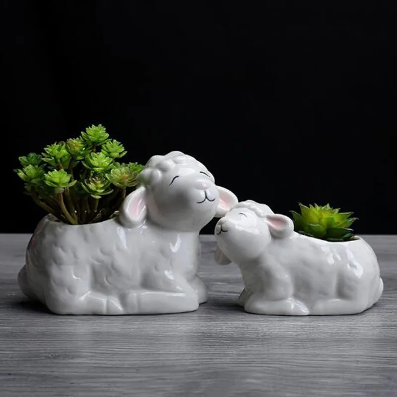 Ceramic Sheep Succulent Plant Flower Pots Decor Small Ceramic Planters Pot Home Garden Desktop Succulent Plant Pot Flowerpot