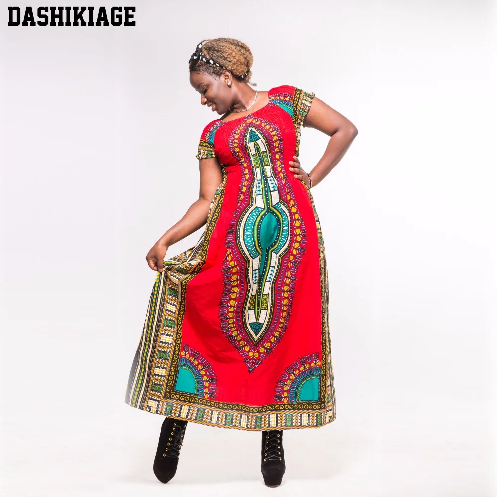 Dashikiage Autumn Red Cotton Dashiki Stunning Elegant African Ladies Long Dress