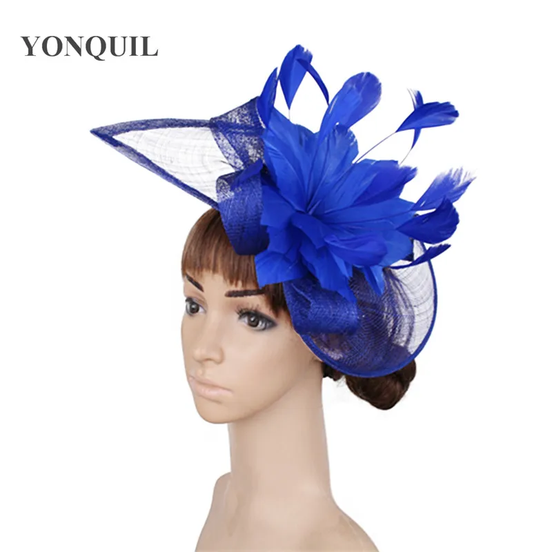 Elegante Sinamay Fascinator Hüte mit Feder blume Sinamay Trims Cocktail und Race Hüte Hochzeit Braut Kopf bedeckung mehrere Farben – Detail 22