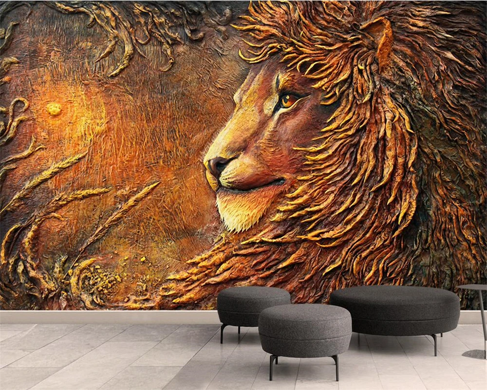 

beibehang Custom wallpaper embossed golden lion TV background wall living room bedroom background wall murals 3d wallpaper photo