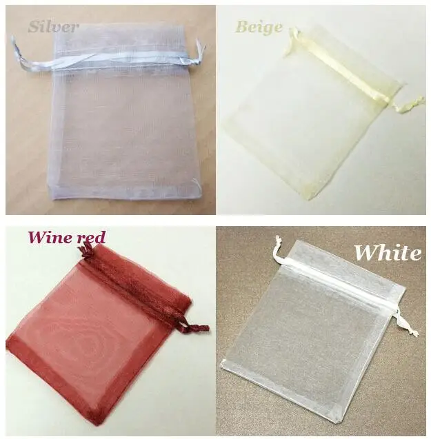 100pcs/lot 7x9, 9x12, 10x12, 10x15cm Solid Colour Drawstring Organza Bags Christmas Wedding Gift Bags Candy Jewelry Pouches
