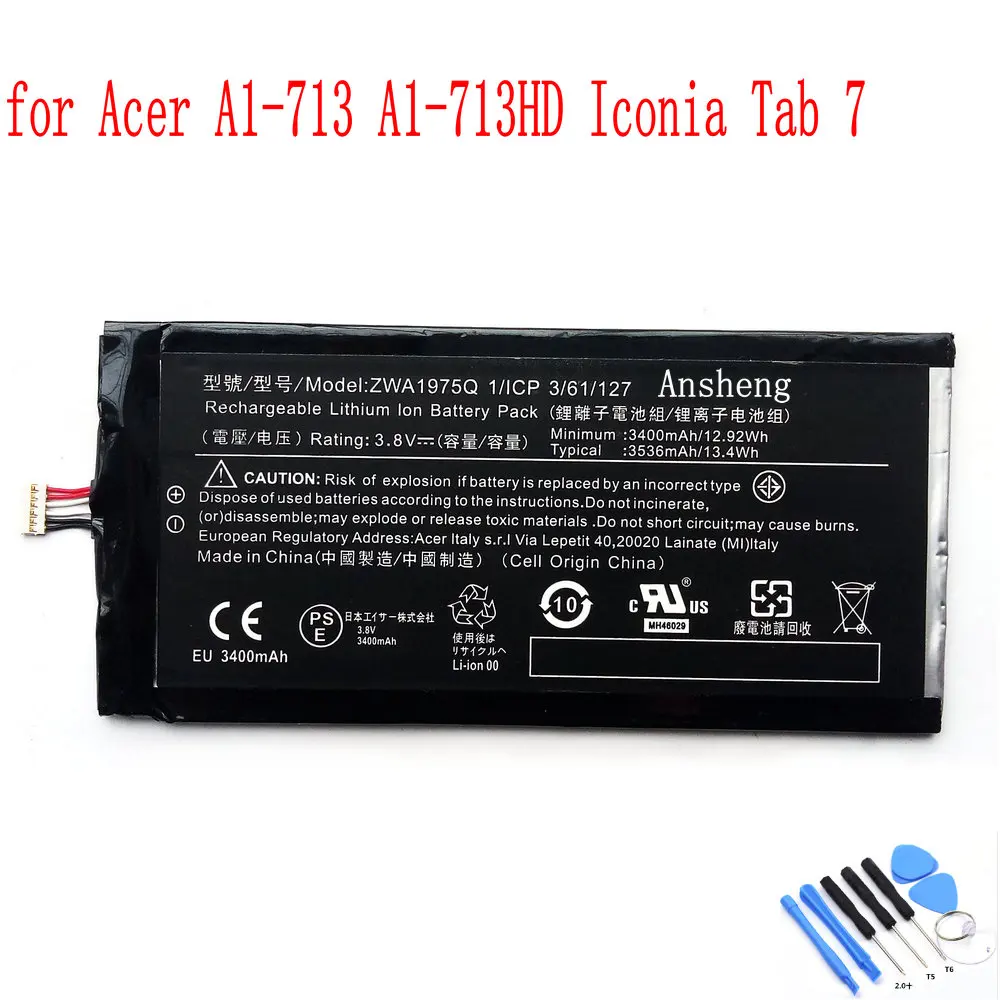 Оригинальный аккумулятор ZWA1975Q 3536 мАч для Acer Iconia Tab 7 A1-713 ZAW1975Q 1/ICP3/6 1/127
