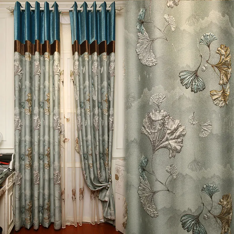 American Royal Deluxe 4D Blue Jacquard Full Blackout Curtain for Living Room High Quality Voile Curtain for Bedroom Apartment