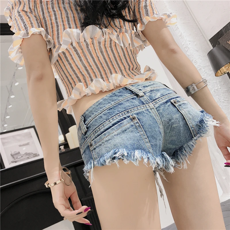 Mini Sexy Club Low Waist Booty Shorts Jeans Harajuku Ripped Washed Denim Shorts Women Burrs Tassel Ladies Shorts Slim Hotpants