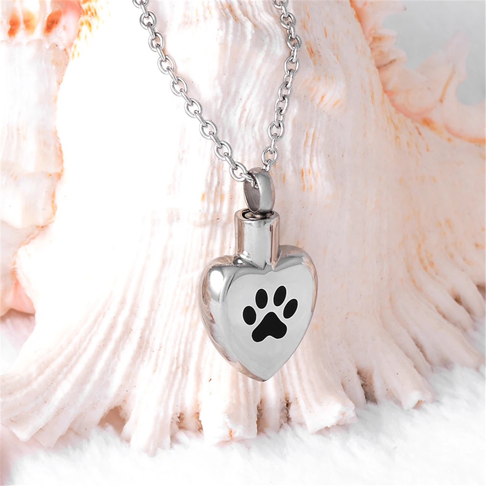 

Pet Paw Print Heart Urns Keepsake Stainless steel Memorial Jewelry for Ashes Locket Cremation Pendant