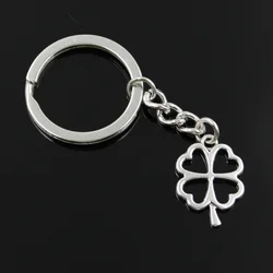 New Fashion Men 30mm Keychain DIY Metal Holder Chain Vintage Lucky Four Leaf Clover Irish 24x17mm Silver Color Pendant Gift