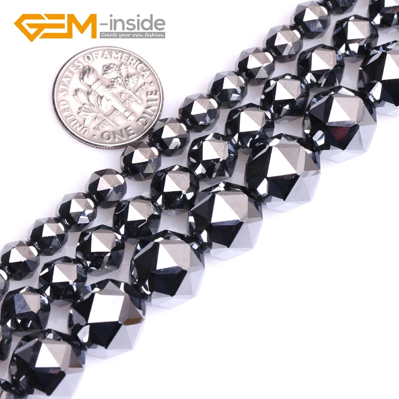 

Shine Terahertz Polygonal Black Faceted Round Natural Hematite Beads For Jewelry Making DIY 15 Inches Strand Gem-inside