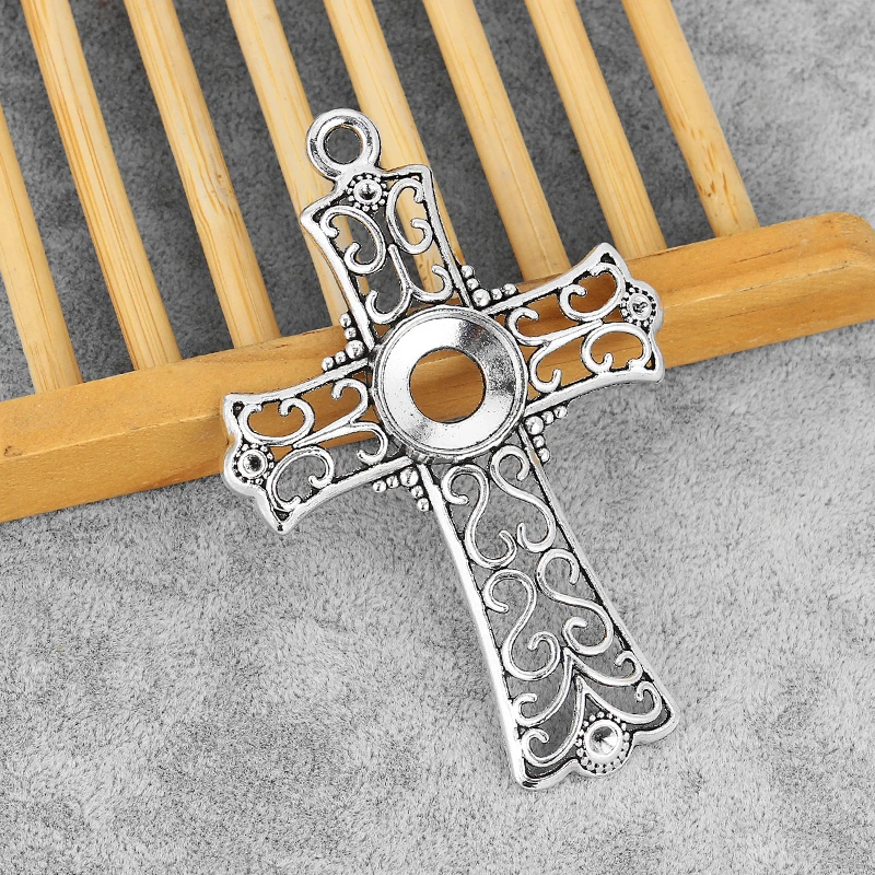 4PCS Hollow Open Filigree Cross Charms Pendants Blank 1.5mm/3mm/16mm Round Cameo Cabochon Settings