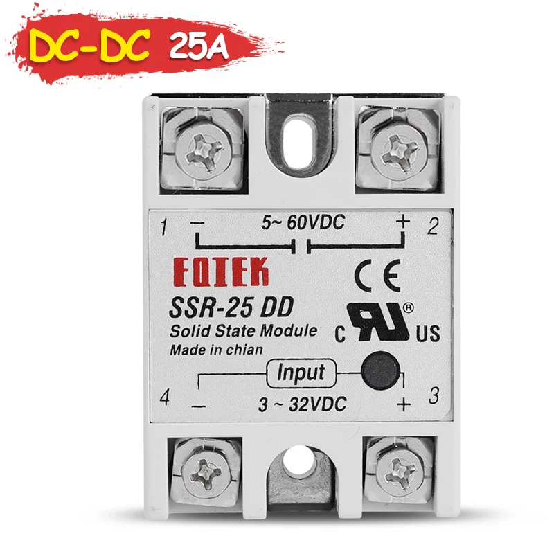 SINOTIMER SSR-25DD SSR Solid State Module Relay 25A DC-DC Single Phase Input Voltage 3-32V DC TO 5-60V DC Control Load 25DD