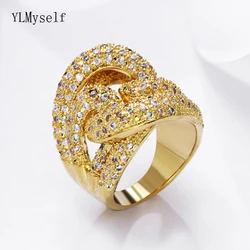 High Grade Luxury Big Ring White & Gold-color Jewellery Cubic Zirconia Shiny Jewelry Irregular Large rings for women