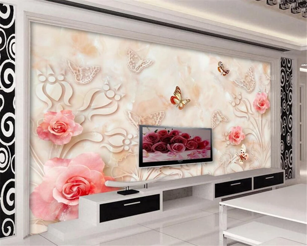 

Beibehang 3D Wallpaper European Marble Relief Rose 3D Stereo TV Background Wall Living Room Bedroom Background wallpaper mural