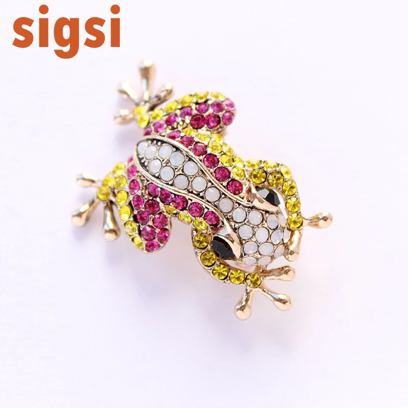 DHL free shipping 100pcs a lot  Crystal Gold Pink Yellow Frog Broach, Frogs Brooches Jewelry  1.375H x 0.75W inches