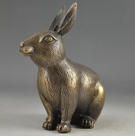 

Copper Brass CHINESE crafts Asian Elaborate Chinese manual ancient copper lifelike lovely rabbit statue