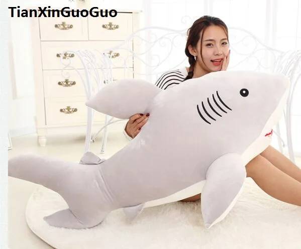 

large 100cm cartoon gray shark plush toy very soft doll throw pillow birthday gift h0794