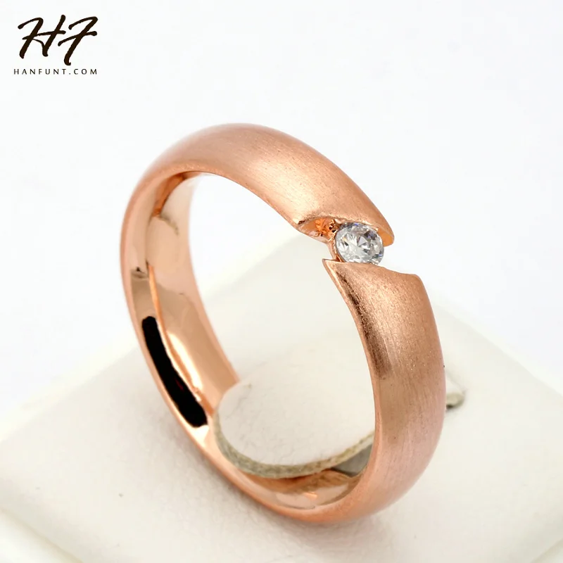 Top Quality CZ Crystal  Wire Drawing Process Rose Gold Color Lover's Ring Austrian Crystal Full Sizes HotSale R441 R442