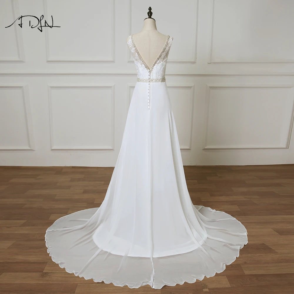 ADLN Beach Wedding Dress vestido de noiva Customized Double V-neck Plus Size Chiffon  Gowns Beaded Bohemian Bridal Dresses
