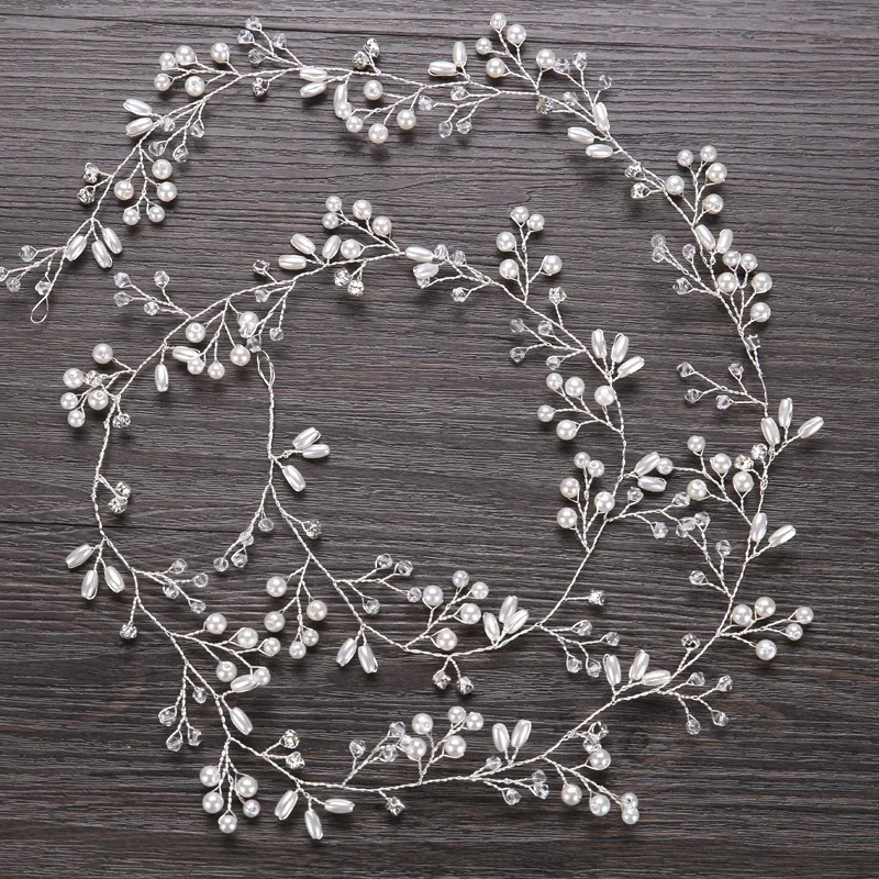 Luxury Tiara Silver Color Pearl Headbands Crystal Hair Jewelry Headpiece Wedding Hair Accessories Bridal Head Chain Hair Jewelry image 5