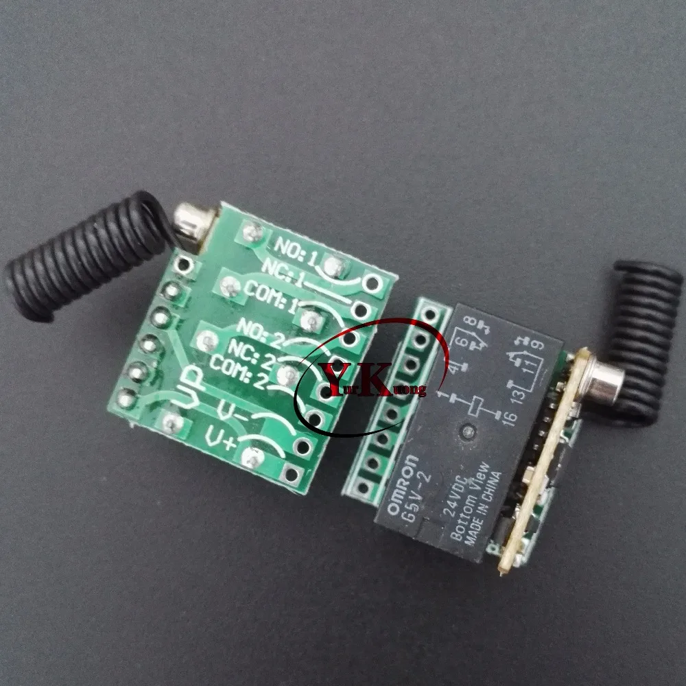 DC24V 2CH Micro Relay Remote Switch Mini Contact RF Wireless 24v 2CH ON OFF at the same time 433MHZ 2A Relay DPDT Receiver ASK