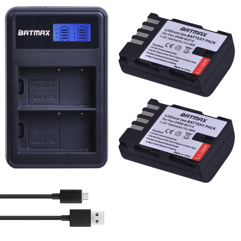 

Batmax 2pcs 1860mAh DMW-BLF19 DMW DMW-BLF19e Camera Battery+LCD Dual USB Charger for Panasonic Lumix GH3 GH4 GH5 DMW-BLF19PP