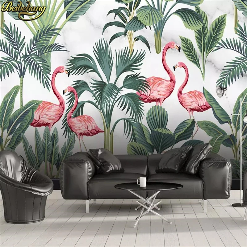 

beibehang Custom Nordic simple flamingo tropical leaves Mural Wallpaper Home Decor Landscape Wall Painting Photo Wall paper roll