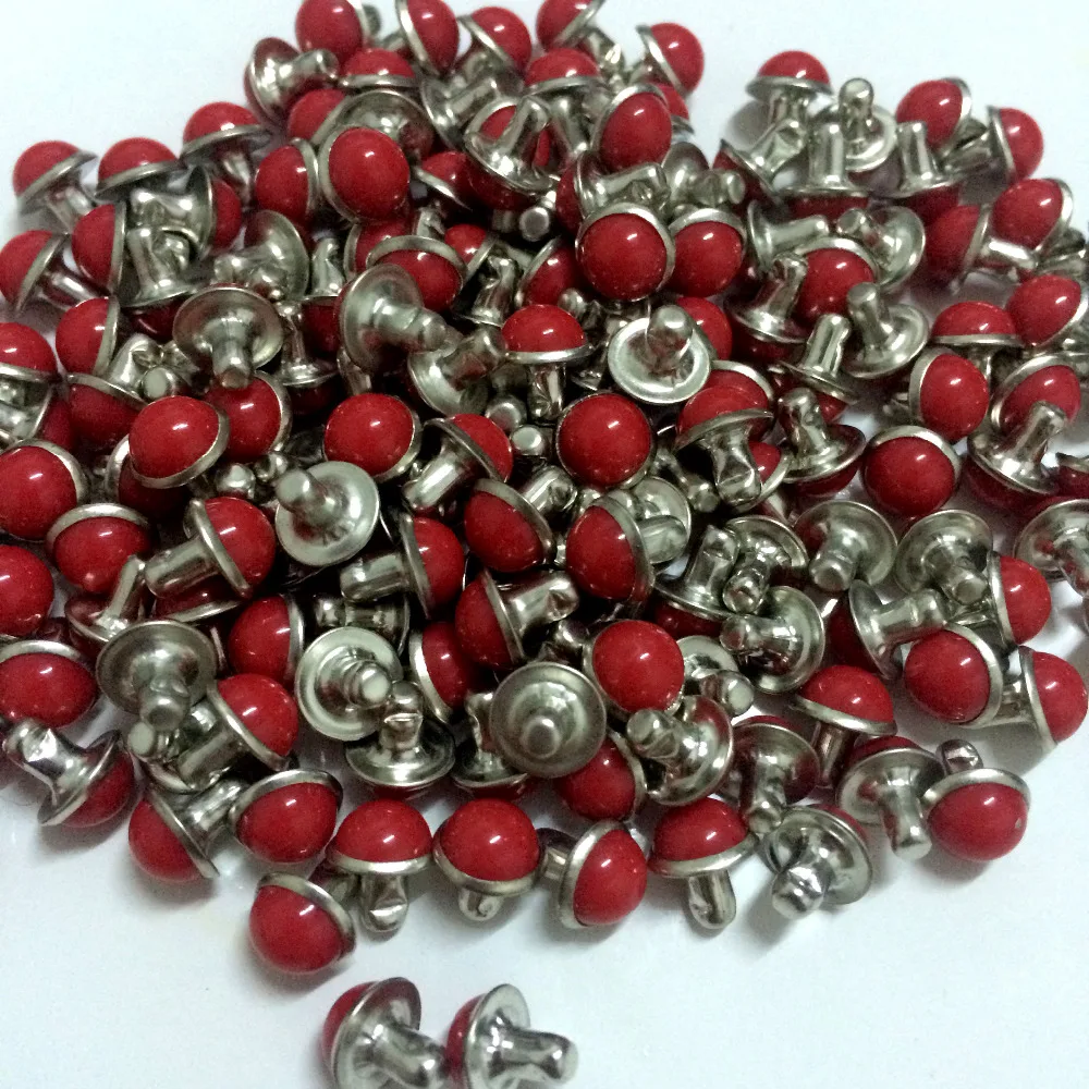 100pcs 6.5MM Round Dark Red Acrylic Bag Belts Rivets Punk Rock Spike Rivets With Silver Color Base DIY Making Shipping Free