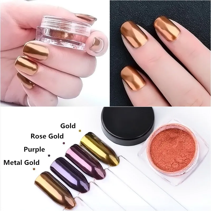 Pó metálico para decoração de unhas, produto com glitter espelhado, metálico, de longa duração, dourado, roxo, vermelho, rosa, pó, 1 caixa