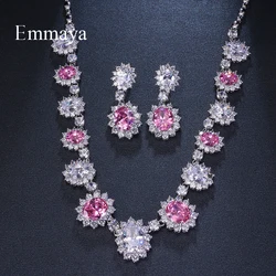 Emmaya Brand Fashion Luxury Cubic Zirconia Bridal Three Colors Jewelry Sets Oval Crystal Party Wedding Jewelry Necklace Sets