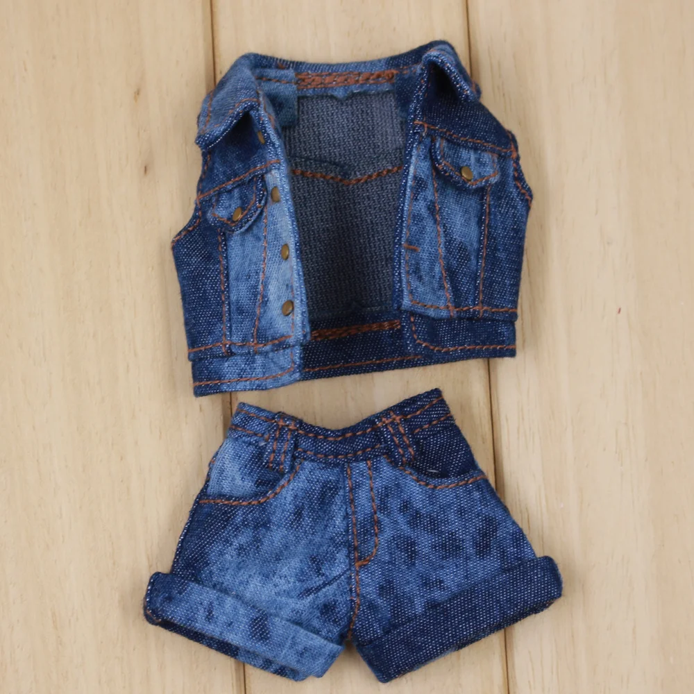 Tenue pour poupée Blyth, un ensemble de veste en jean West denim, t-shirt, chaussettes et pantalons en jean, costume pour bjd icy dbs 1/6