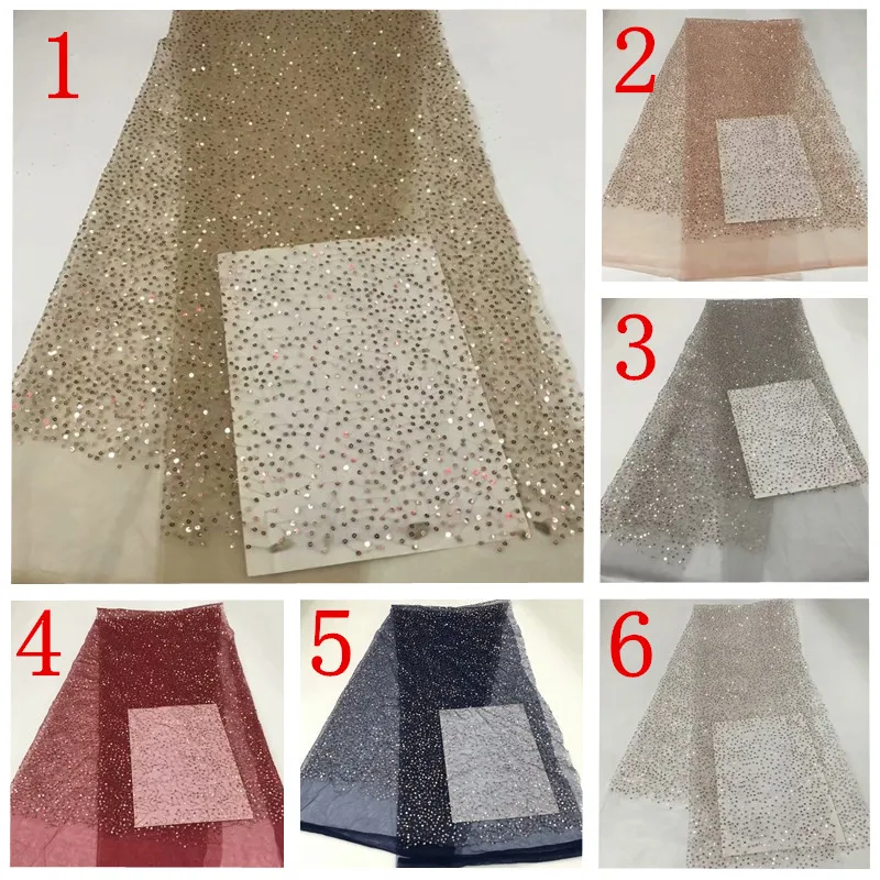 High Quality Sequence French Nigerian Sequins Net African Tulle Mesh Lace Fabric For Dress