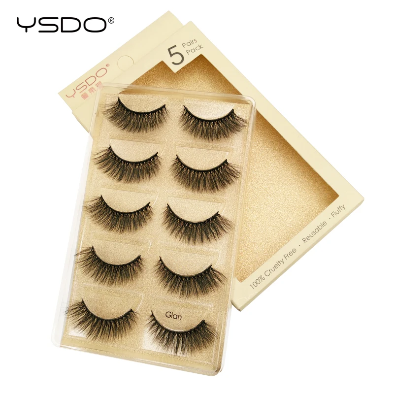 YSDO 5 أزواج الرموش الطبيعية اليدوية الرموش الصناعية ماكياج ثلاثية الأبعاد فو المنك جلدة طويلة القط رموش ملحقات فو كليوس