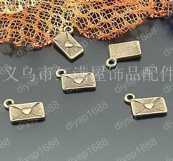 300pcs/lot Zinc alloy bead Antique Bronze Plated 10*6MM envelope Charms Pendants Fit Jewelry Making DIY JHA1924