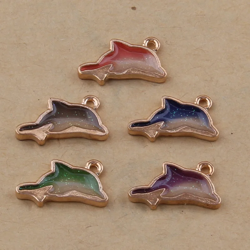 100pcs 20*10mm Q version of small animal dolphin drop oil alloy small pendant diy jewelry accessories wholesale