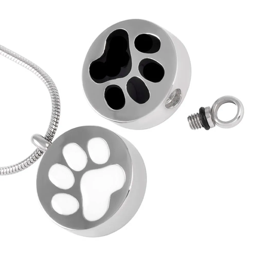 MJD8088 316L stainless steel round pendant Cremation jewelry Pets Ashes paw print charm(pendant only)