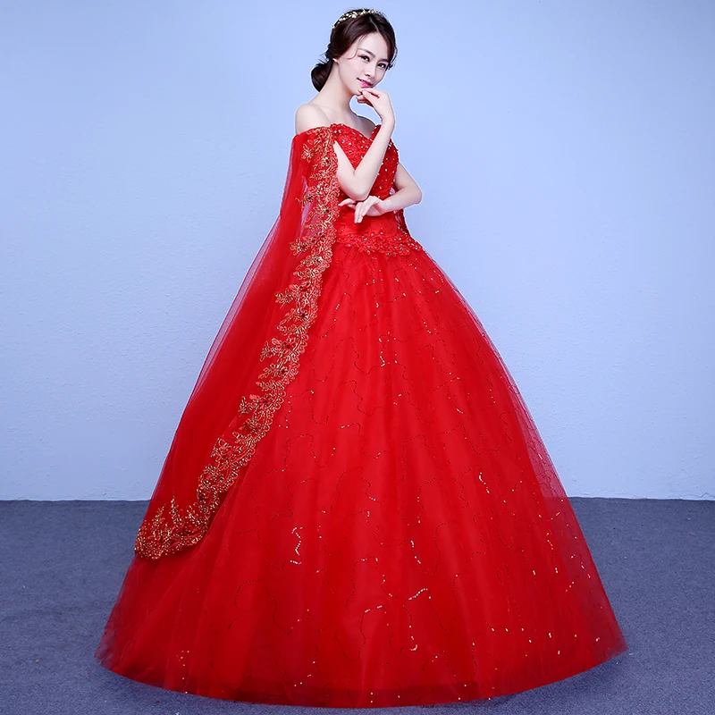 Đỏ Trắng Tàu VintageWedding Đầm 2020 Vestidos De Novia Thanh Lịch Cổ Thuyền Áo Choàng Ren Appliques Hoa Voan Đơn Giản Công Chúa