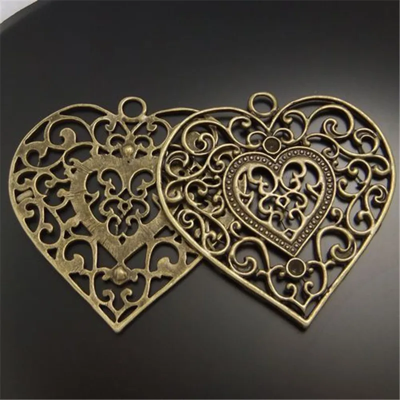 6pcs Hollow Lover Vintage Necklace Pendant Jewelry Charms Antique Bronze Tone Alloy Heart Pendants Charms 58*56*2mm  02410