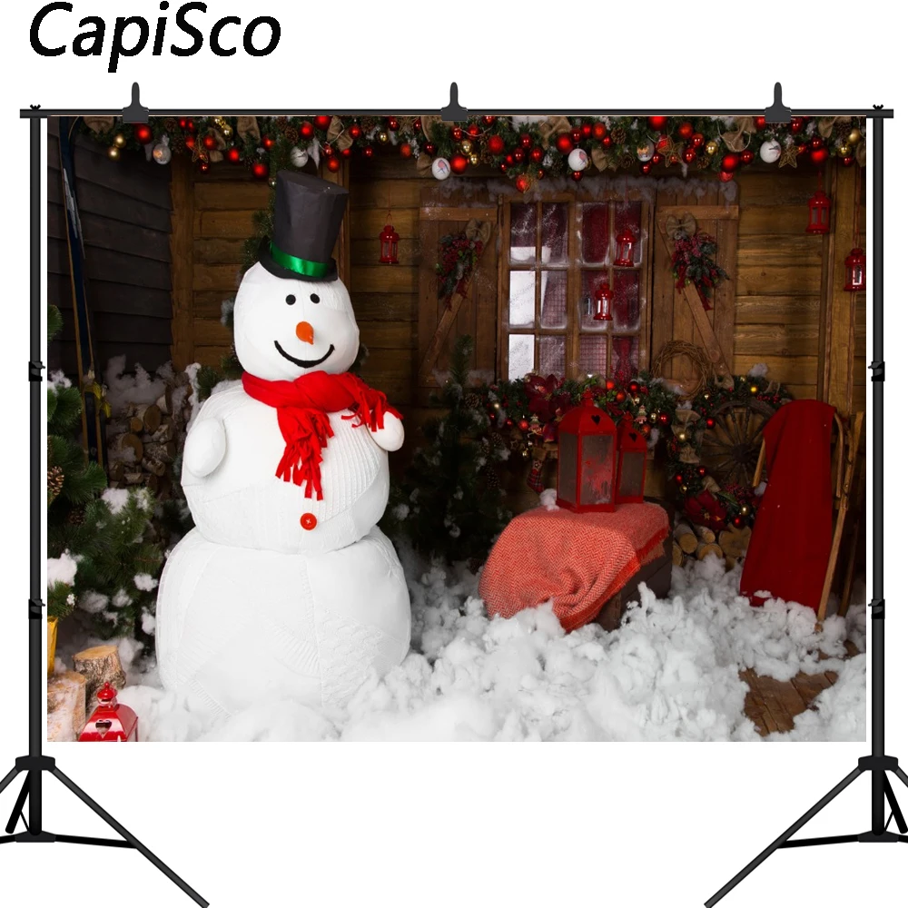 Capisco Christmas background snowman Wooden window blanket interior fruit photography backdrops photocall photo background