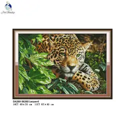 Leopard zwierząt malarstwo haft DIY ręcznie liczone drukowane na płótnie DMC 14CT i 11CT chiński Cross Stitch robótki zestawy