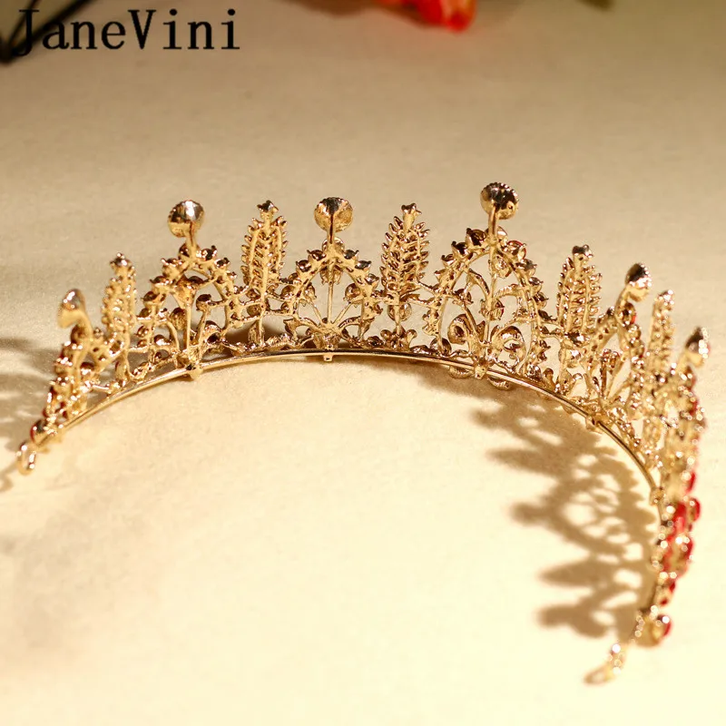 Janevini 2019 tiara de cabelo cristal brilhante, laço de coroa para casamento com strass vermelho metal dourado faixa de cabeça baile joias para cabelo