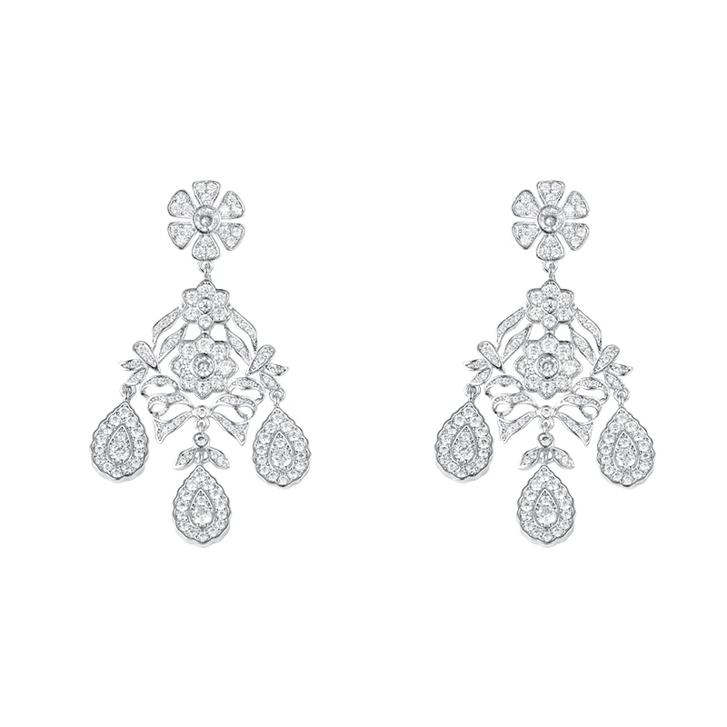 WEIMANJINGDIAN Brand Vintage Style Exquisite Cubic Zirconia Flower Girandole Celebs Earrings for Women Mother Day\'s Gifts