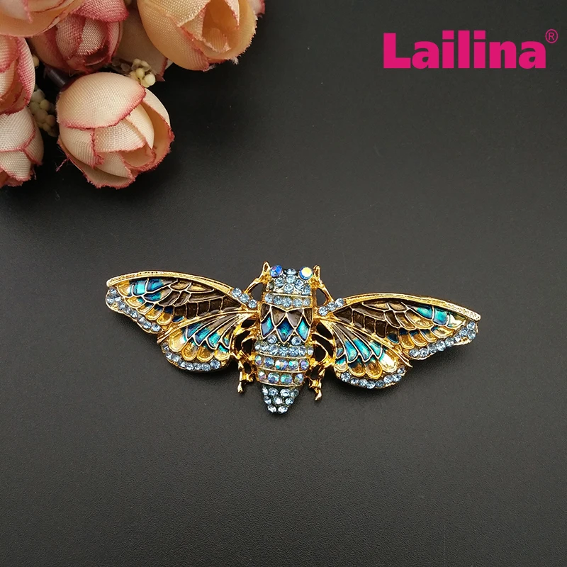 

Free Shipping Fashion Jewelry Egyptian Cicada Moth Brooch Crystal Rhinestone Enamel Paint Golden Tone Bug Pin Brooches