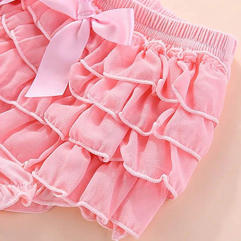 Bow Baby Shorts Cotton Lace Baby Girl Ruffled Cute Baby Diaper Set Summer Newborn Shorts Seersucker Baby Girl Clothes Clothing